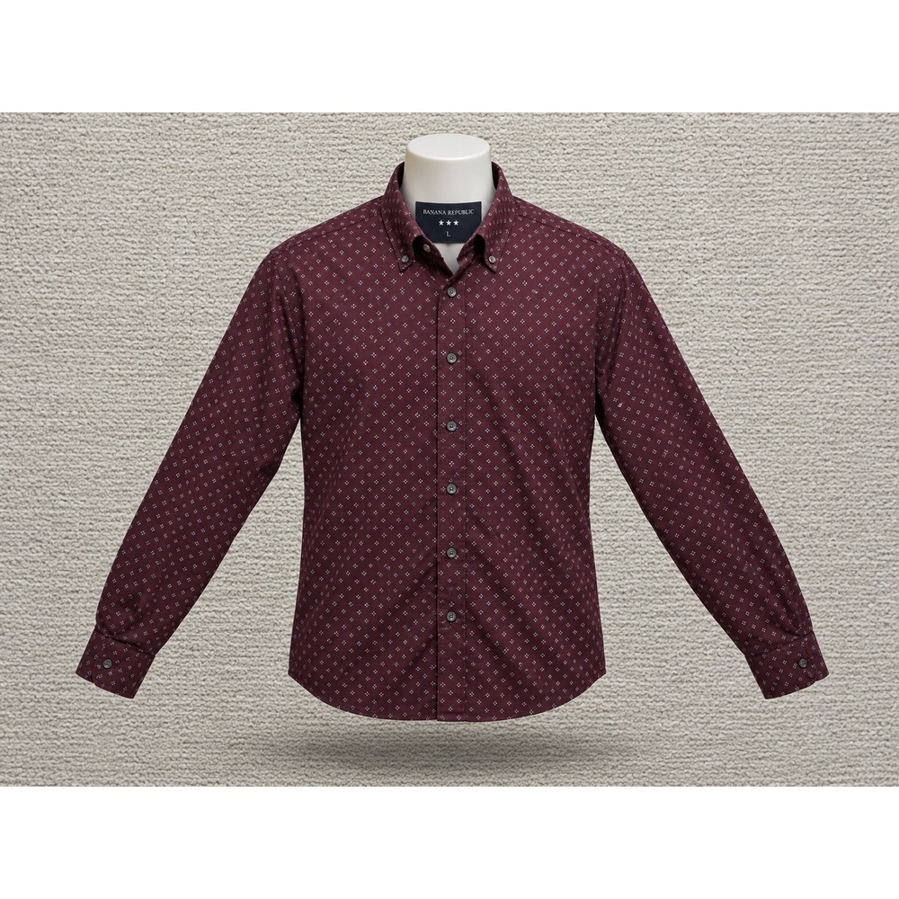 Banana Republic M7 Soft Wash Slim Fit Shirt Men Large Burgundy Diamond Print L/S